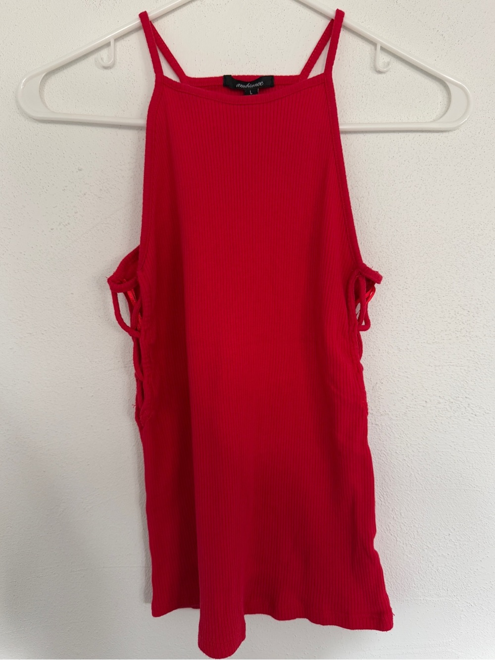 Red Ribbed Lace-Up Tank Top